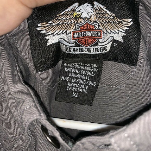 Harley Davidson Men GRAY WHITE Button Up Short Sle - Picture 3 of 3